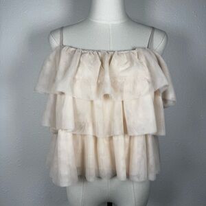 The Post cream tiered tulle ruffle crop top size L coquette boho festival bridal